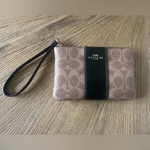 Coach Tan and Black Signature Wristlet